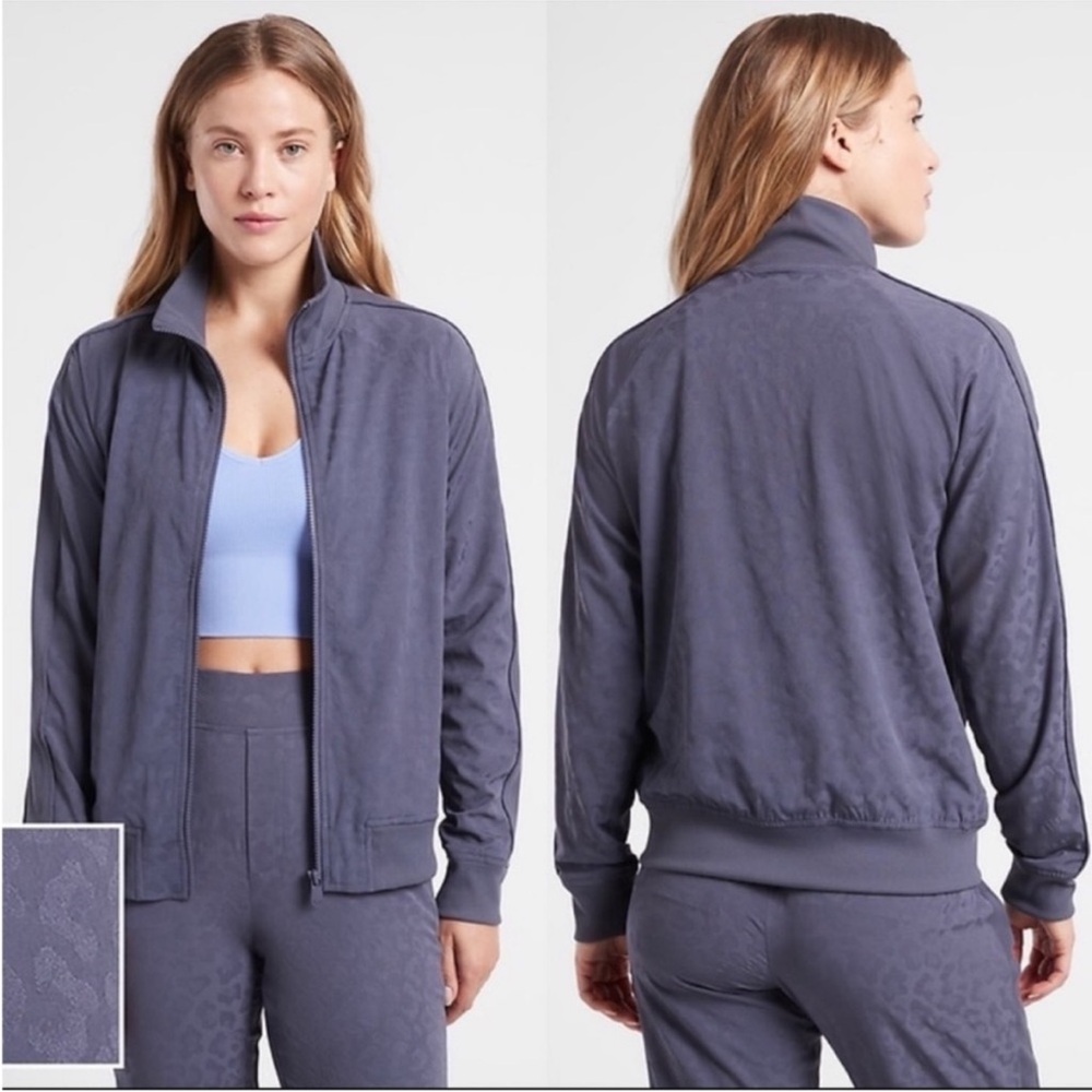 ATHLETA | Women’s Medieval Violet Leopard Brooklyn Bomber Jacket size Medium